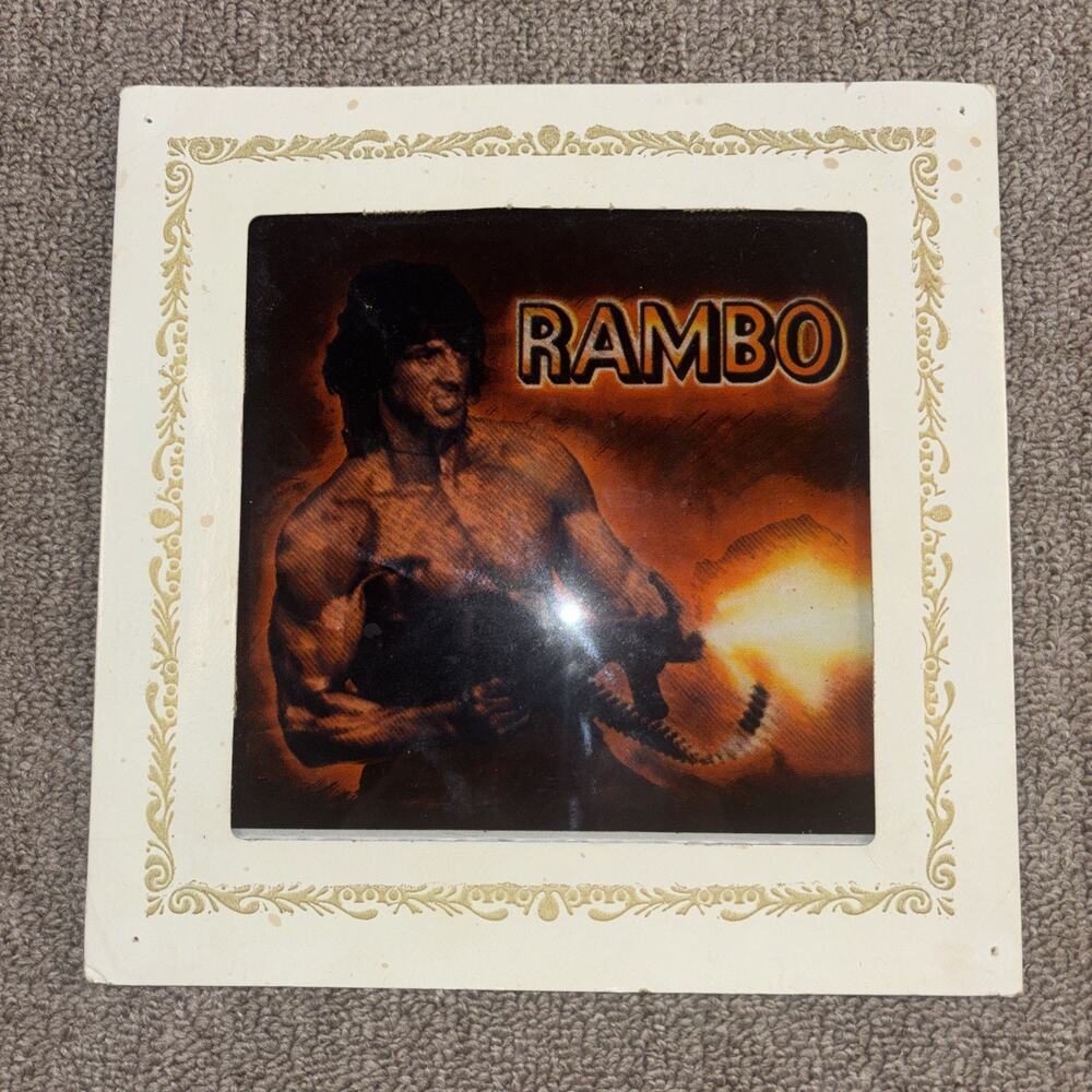 VINTAGE Carnival Fair Glass Mirror Prize Rambo 6” x 6” Sylvester Stallone